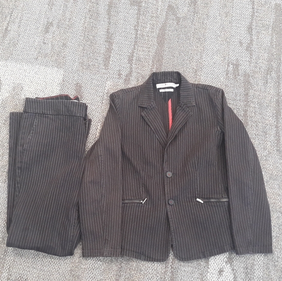 Vintage Tommy Hilfiger Jeans Pinstripe Denim Blazer (Large) + Pants (Size 10) - Picture 5 of 16